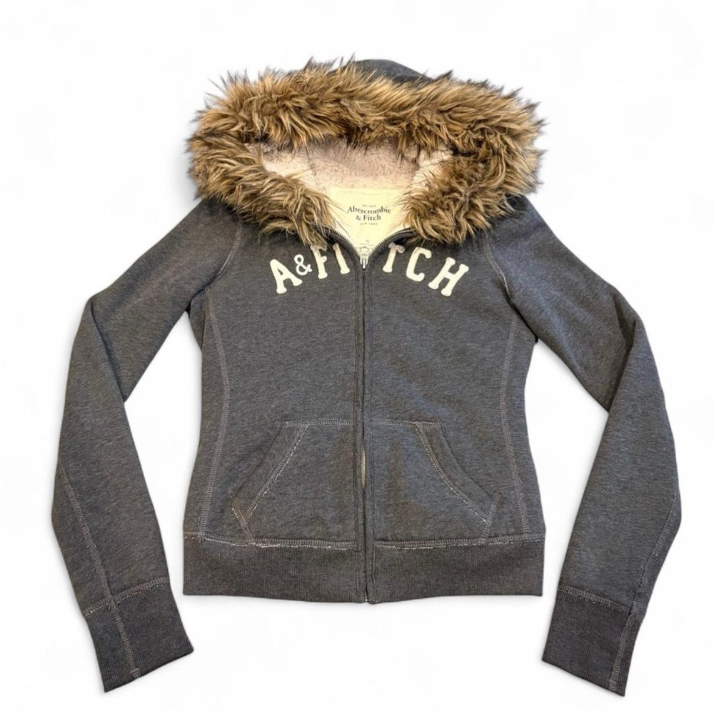 Abercrombie & Fitch Vintage Y2K Fur Lined Zip-Up Hoodie – Navy – Women’s XS